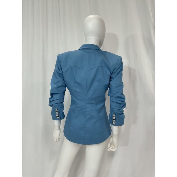 Cinq A Sept 'Louisa' Blue Padded Shoulders Jacket Size 2 - Picture 3 of 5